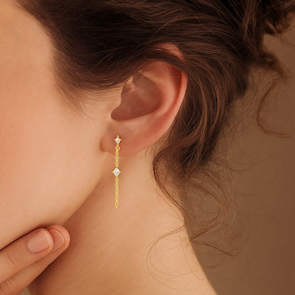 Linked Chain Drop Dangle Earrings – Sterling Silver Gold Plated-1