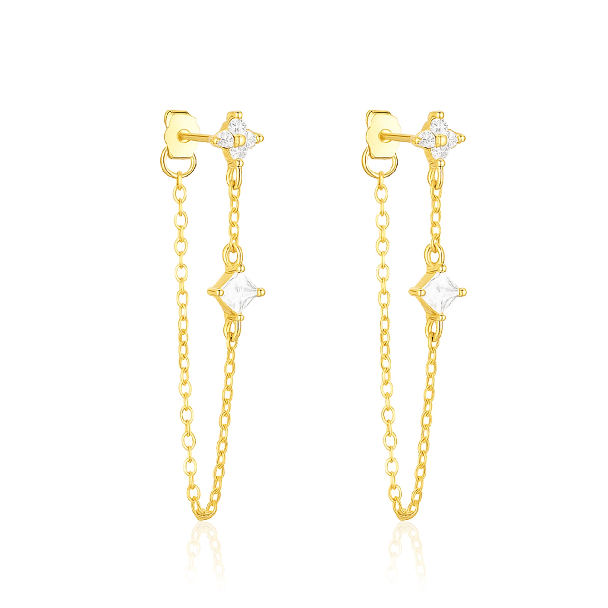Linked Chain Drop Dangle Earrings – Sterling Silver Gold Plated-0