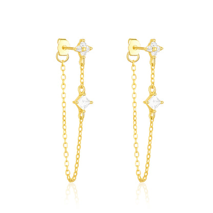 Linked Chain Drop Dangle Earrings – Sterling Silver Gold Plated-0