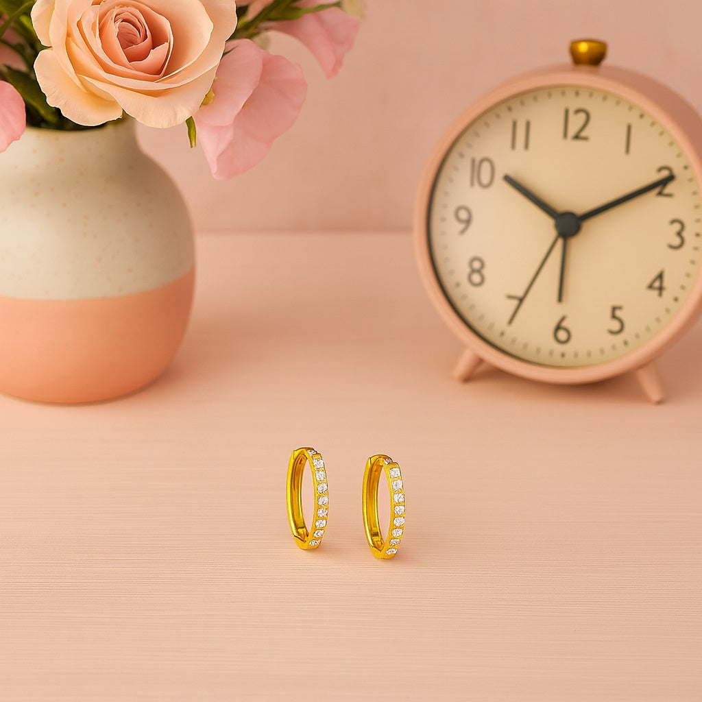 Sparkle Huggie Hoop Earrings – Sterling Silver Gold Plated-3