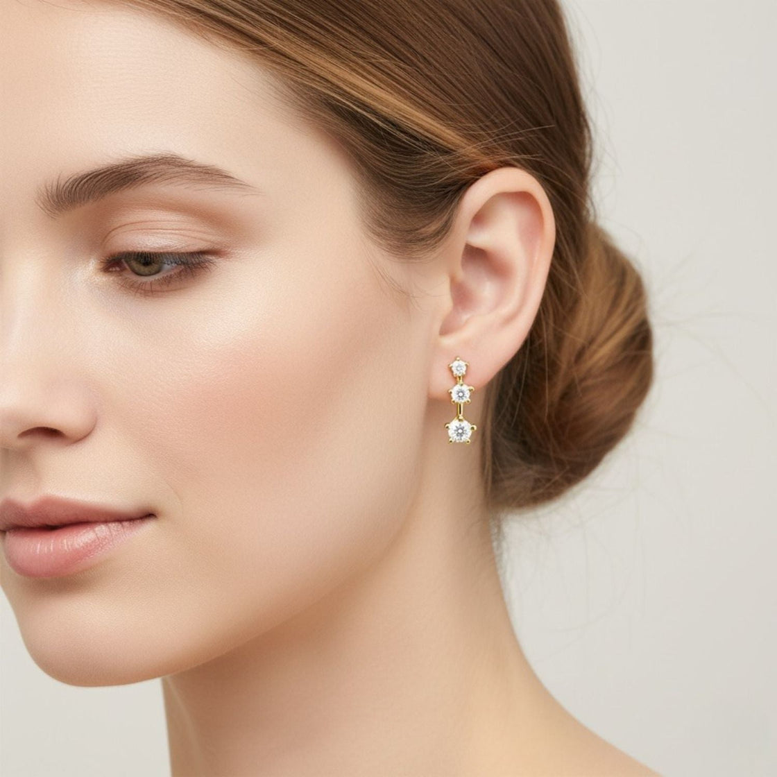 Triple Cluster Stud Earrings - Sterling Silver Yellow Plated-1