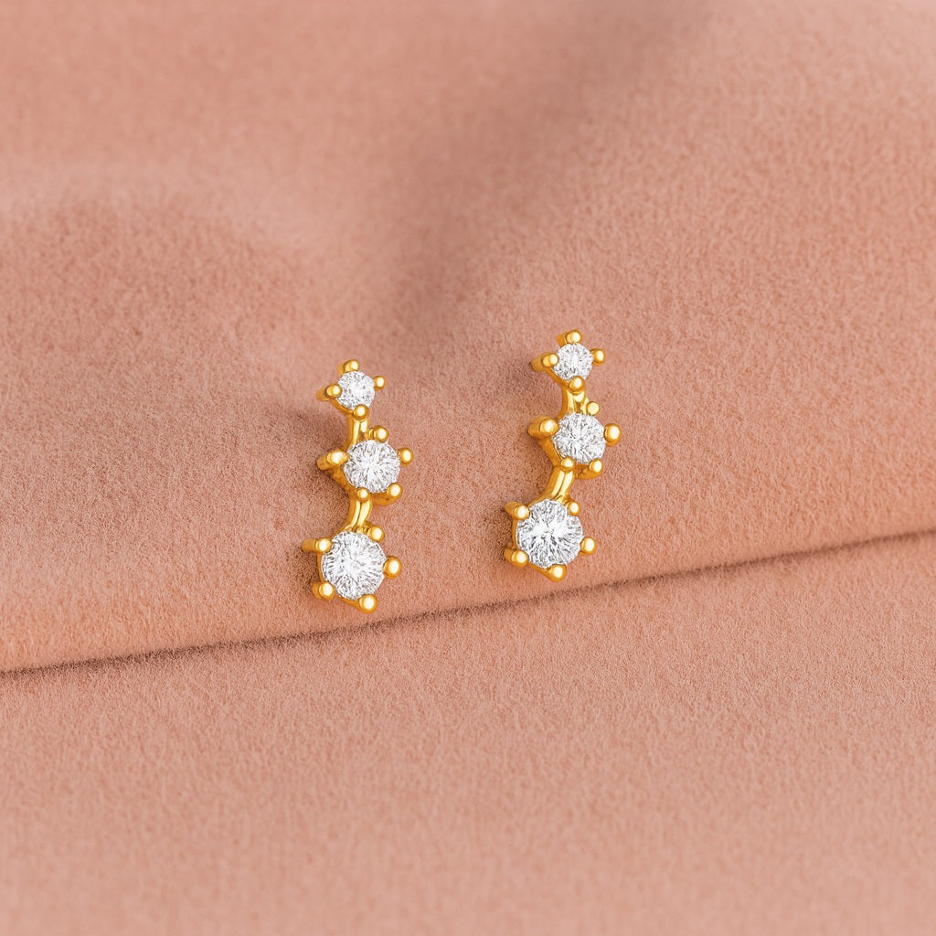 Triple Cluster Stud Earrings - Sterling Silver Yellow Plated-2