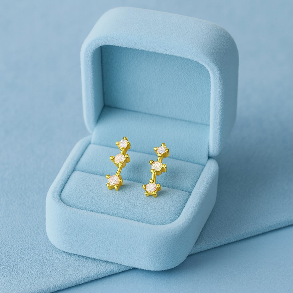 Triple Cluster Stud Earrings - Sterling Silver Yellow Plated-3