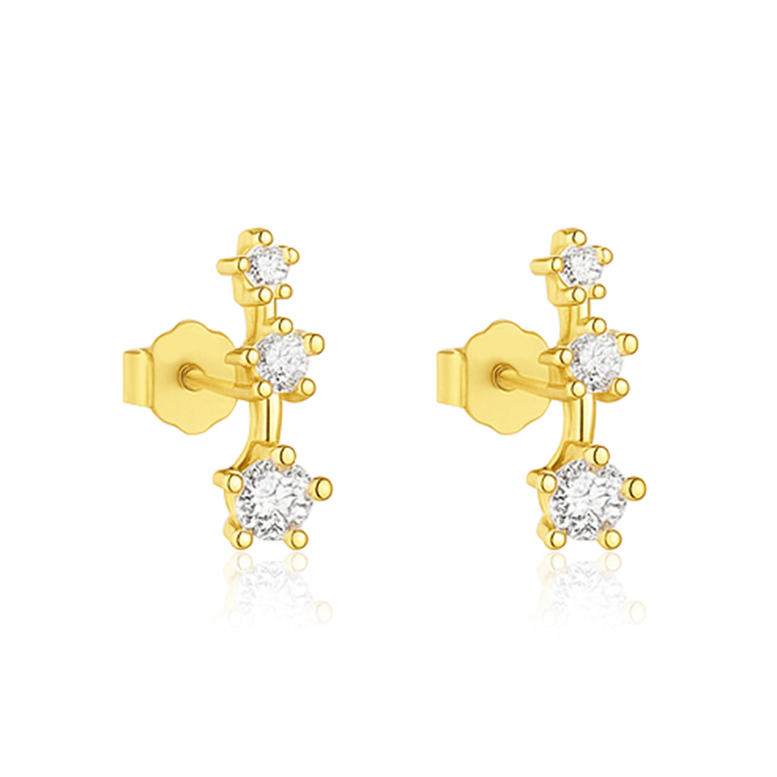 Triple Cluster Stud Earrings - Sterling Silver Yellow Plated-0