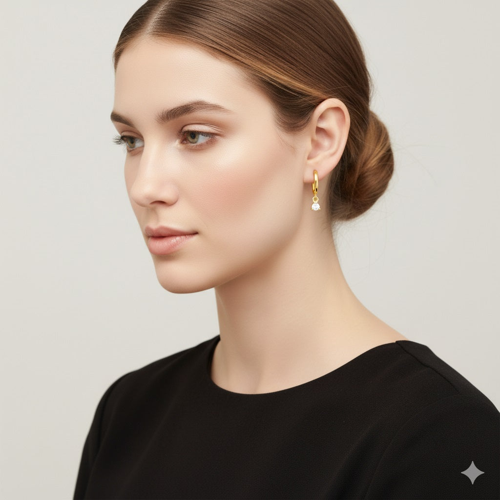 Drop Dangle Huggie Hoop Earrings - Sterling Silver Yellow Plated-1