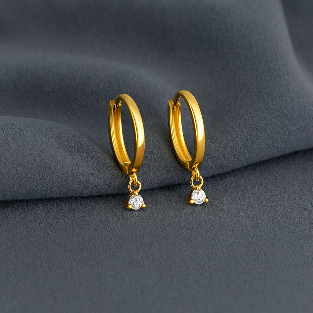 Drop Dangle Huggie Hoop Earrings - Sterling Silver Yellow Plated-2