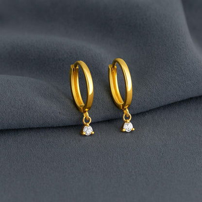 Drop Dangle Huggie Hoop Earrings - Sterling Silver Yellow Plated-2