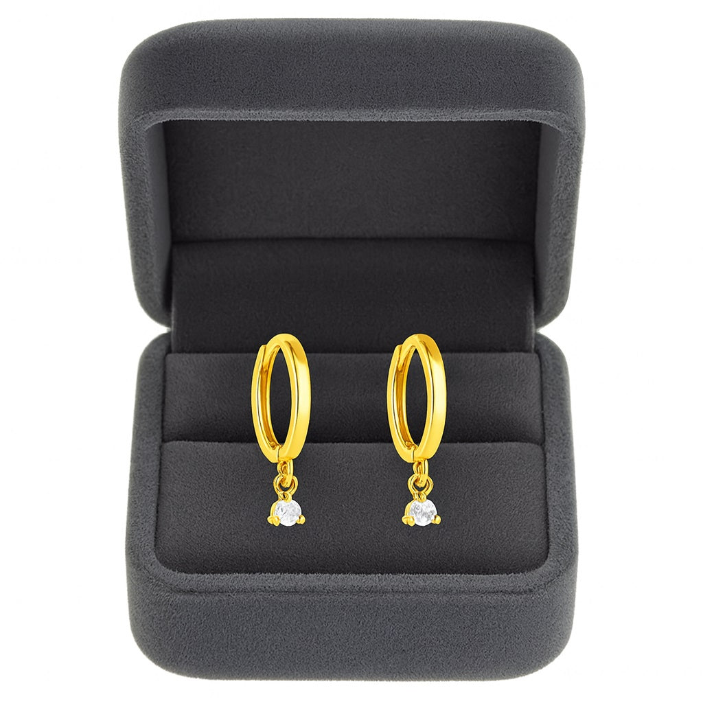 Drop Dangle Huggie Hoop Earrings - Sterling Silver Yellow Plated-3