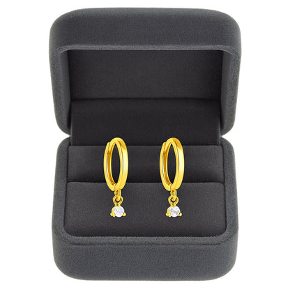 Drop Dangle Huggie Hoop Earrings - Sterling Silver Yellow Plated-3