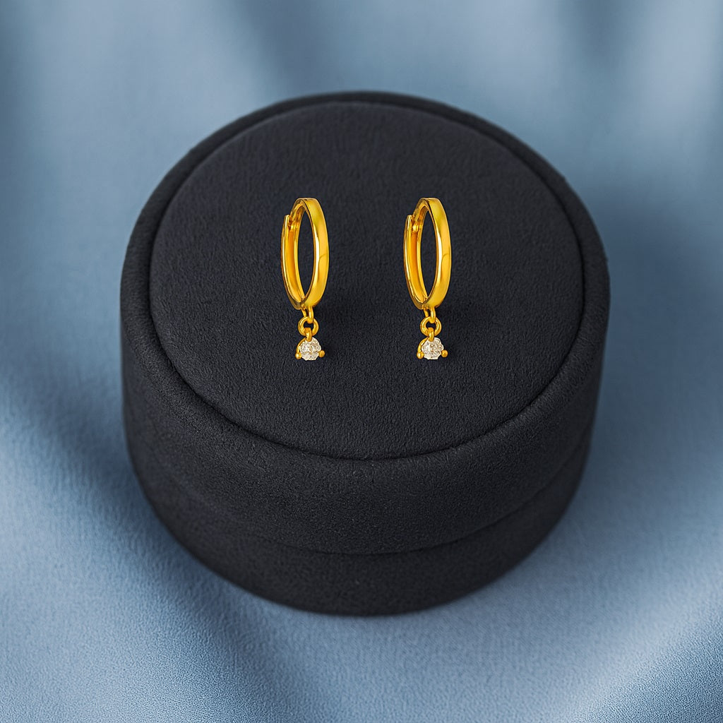 Drop Dangle Huggie Hoop Earrings - Sterling Silver Yellow Plated-4