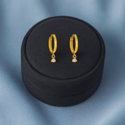 Drop Dangle Huggie Hoop Earrings - Sterling Silver Yellow Plated-4