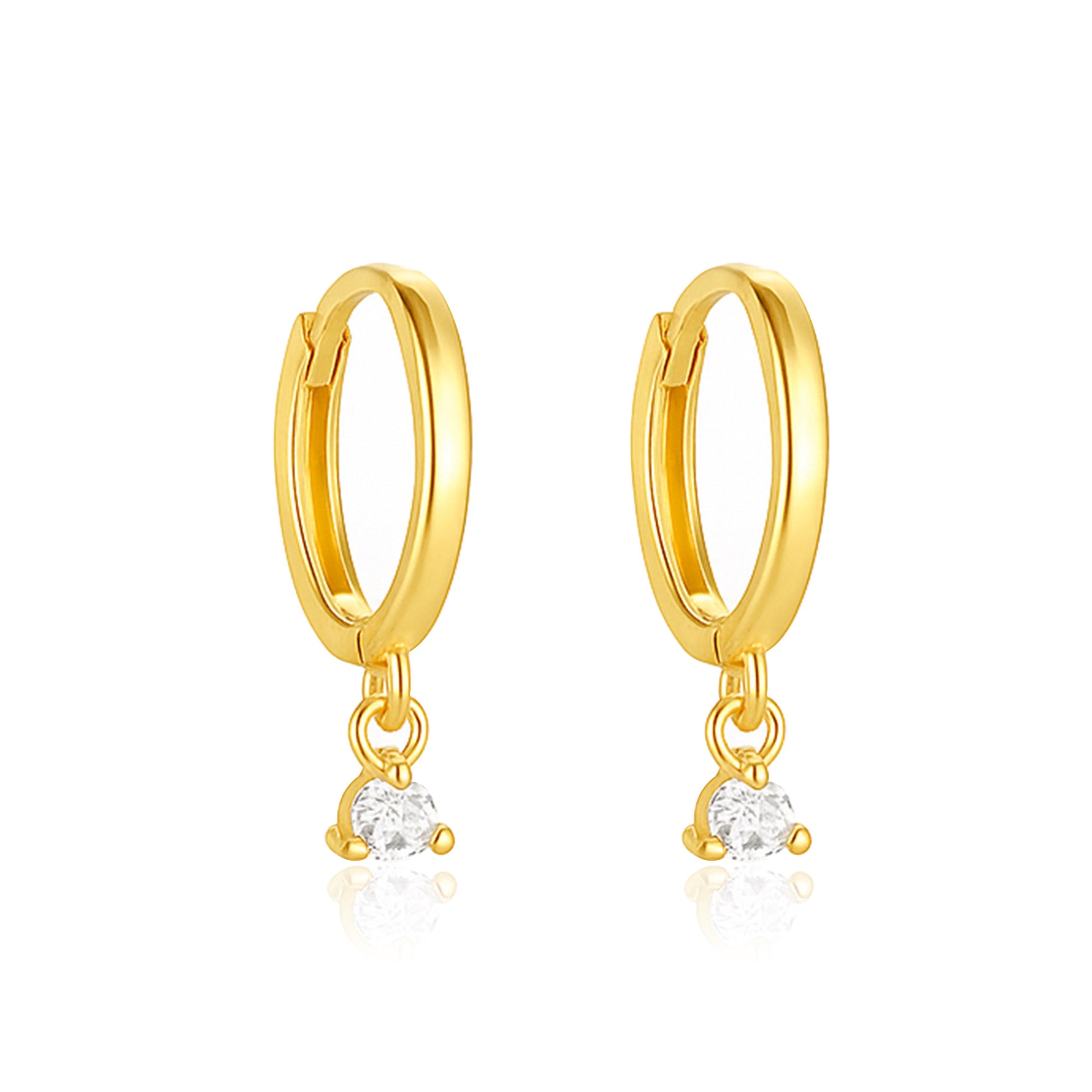 Drop Dangle Huggie Hoop Earrings - Sterling Silver Yellow Plated-0