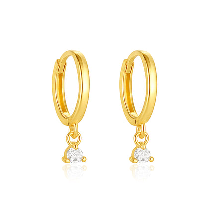 Drop Dangle Huggie Hoop Earrings - Sterling Silver Yellow Plated-0