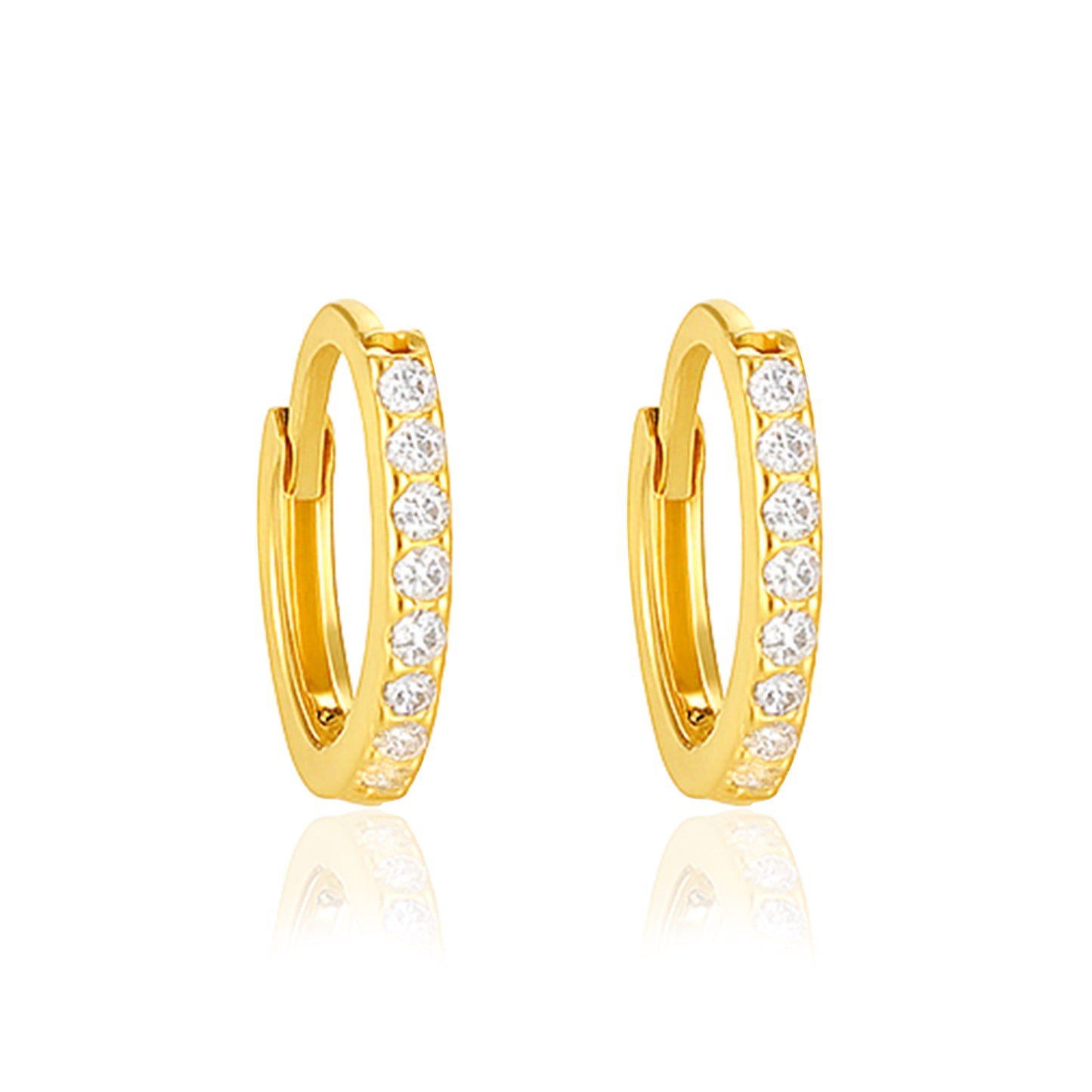 Classic Pavé Huggie Hoop Earrings - Sterling Silver Yellow Plated-0