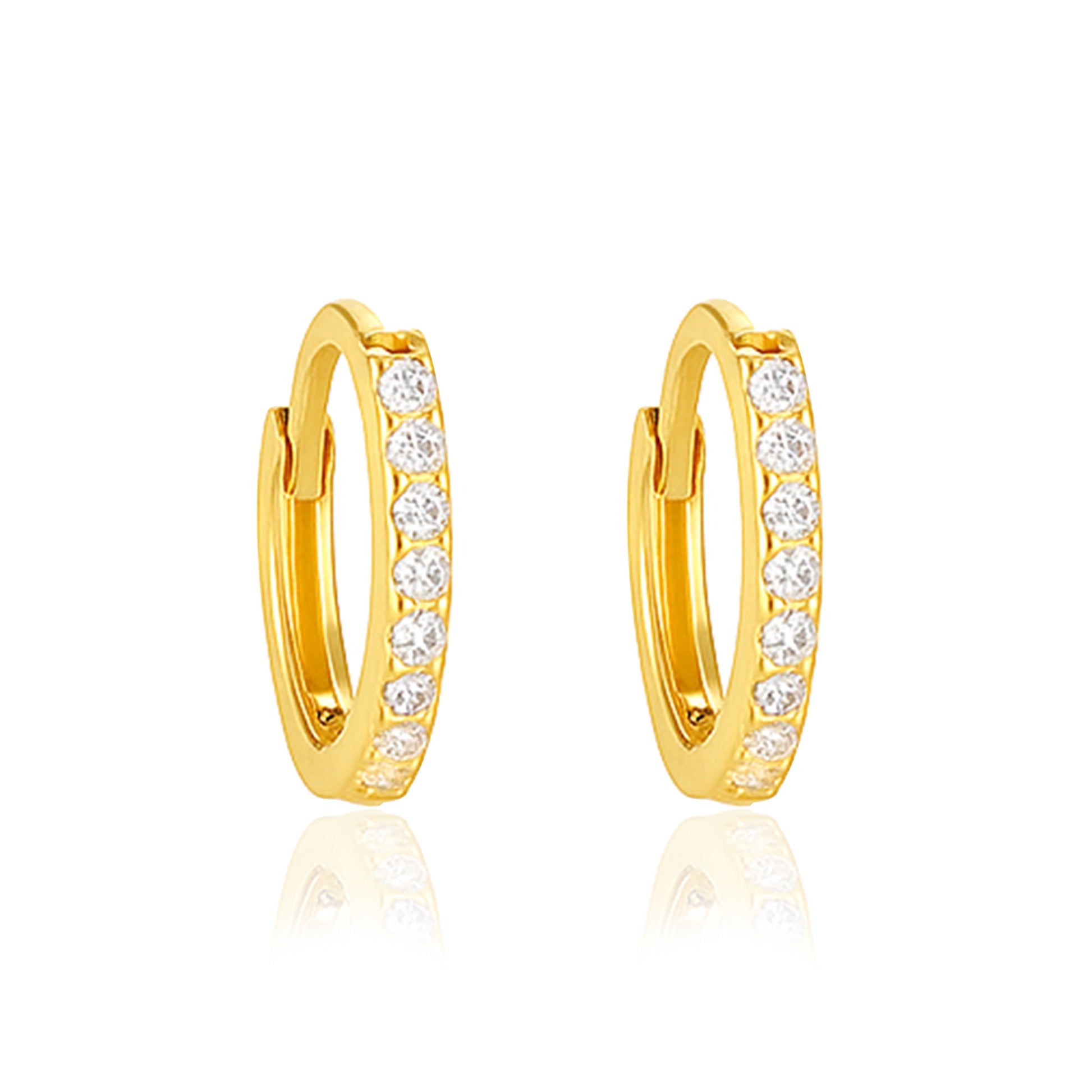 Classic Pavé Huggie Hoop Earrings - Sterling Silver Yellow Plated-0