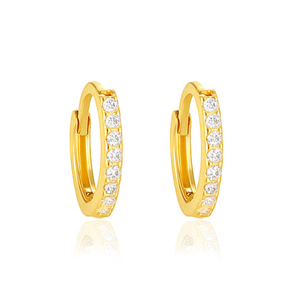 Classic Pavé Huggie Hoop Earrings - Sterling Silver Yellow Plated-0