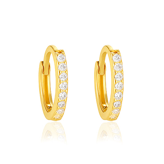 Classic Pavé Huggie Hoop Earrings - Sterling Silver Yellow Plated-0