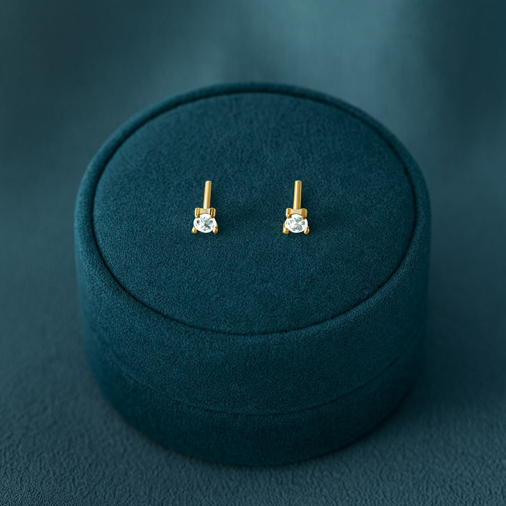 Classic Round Solitaire Stud Earrings - Sterling Silver Yellow Plated-2