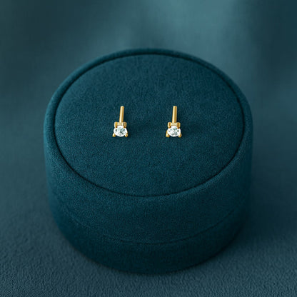 Classic Round Solitaire Stud Earrings - Sterling Silver Yellow Plated-2