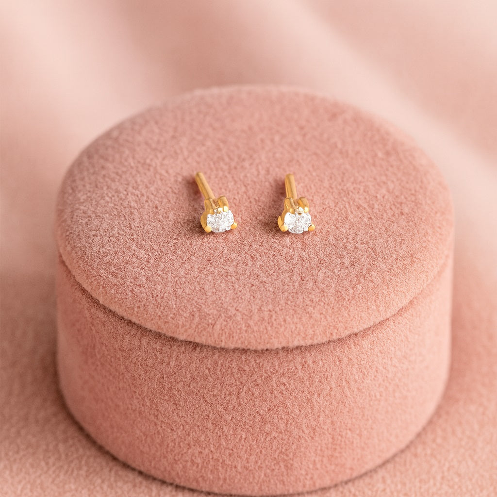 Classic Round Solitaire Stud Earrings - Sterling Silver Yellow Plated-3