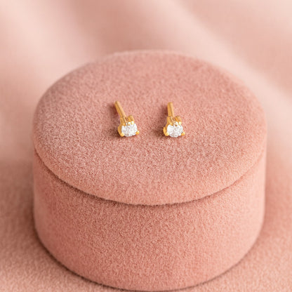 Classic Round Solitaire Stud Earrings - Sterling Silver Yellow Plated-3