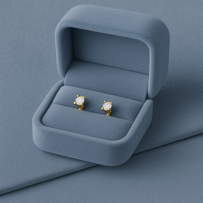 Classic Round Solitaire Stud Earrings - Sterling Silver Yellow Plated-4