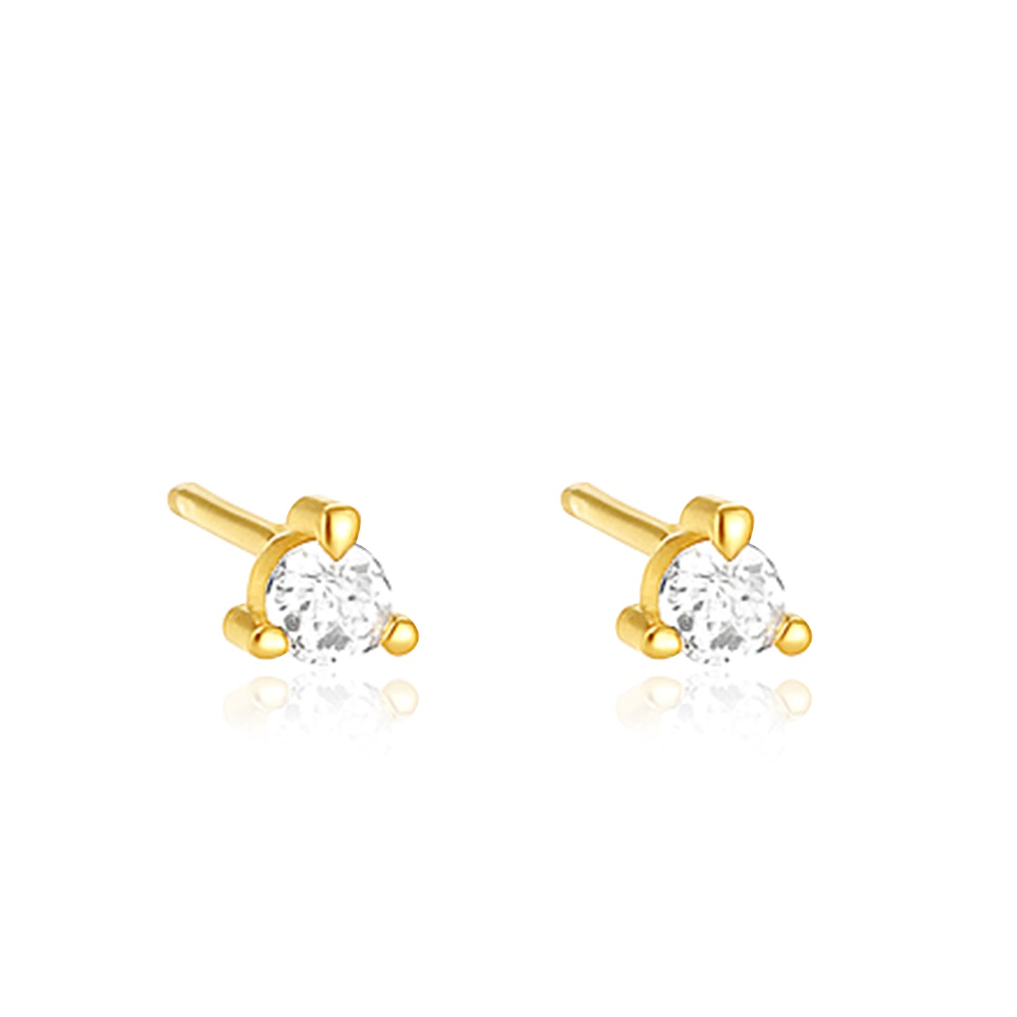 Classic Round Solitaire Stud Earrings - Sterling Silver Yellow Plated-0