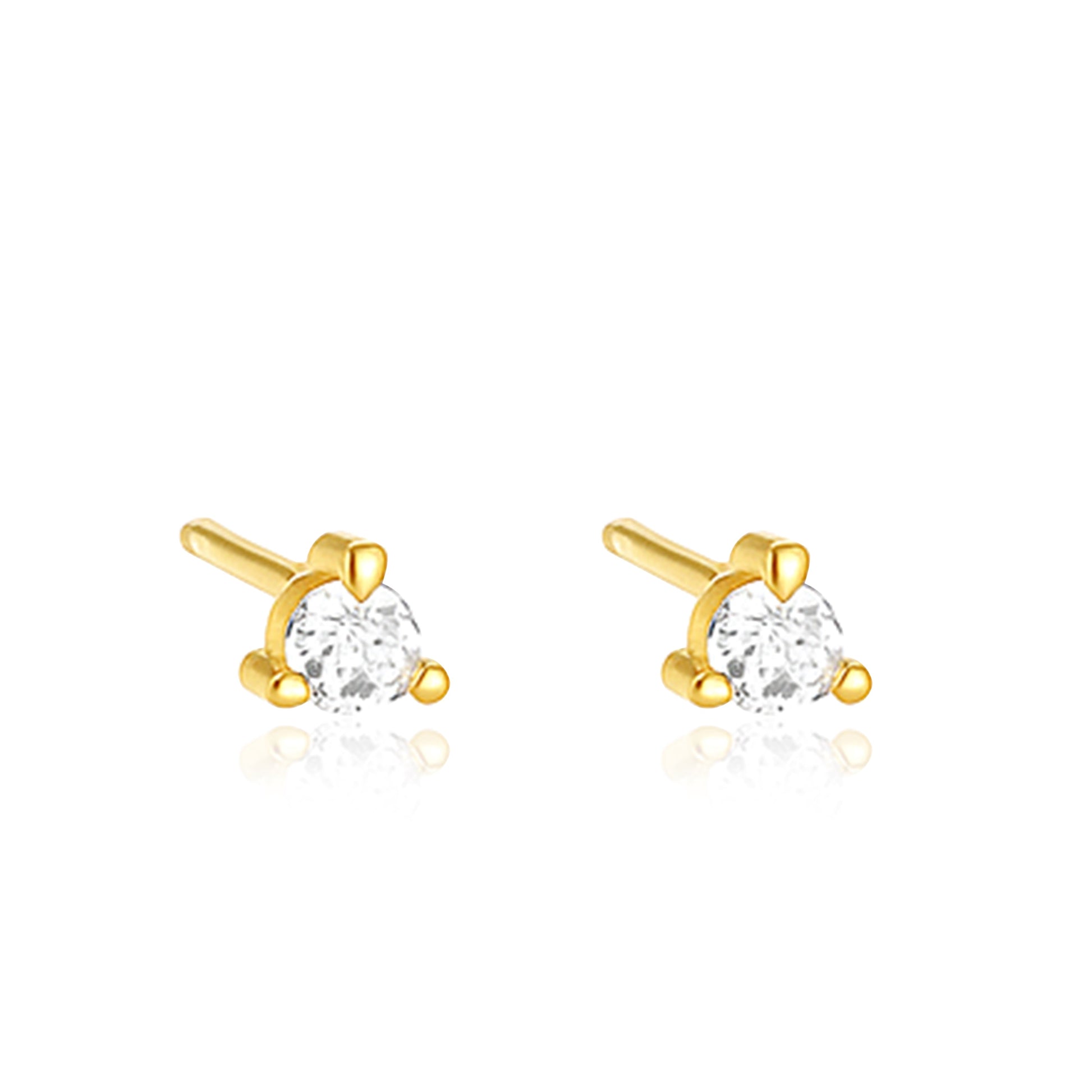 Classic Round Solitaire Stud Earrings - Sterling Silver Yellow Plated-0