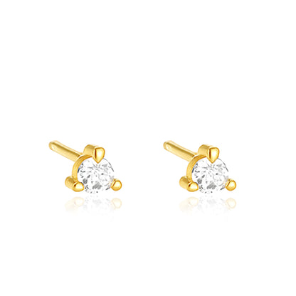 Classic Round Solitaire Stud Earrings - Sterling Silver Yellow Plated-0