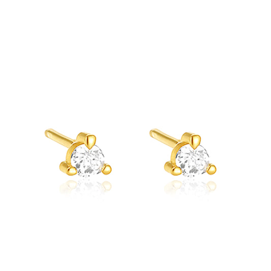 Classic Round Solitaire Stud Earrings - Sterling Silver Yellow Plated-0