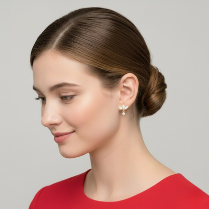Marquise Cluster Floral Stud Earrings - Sterling Silver Yellow Plated-1
