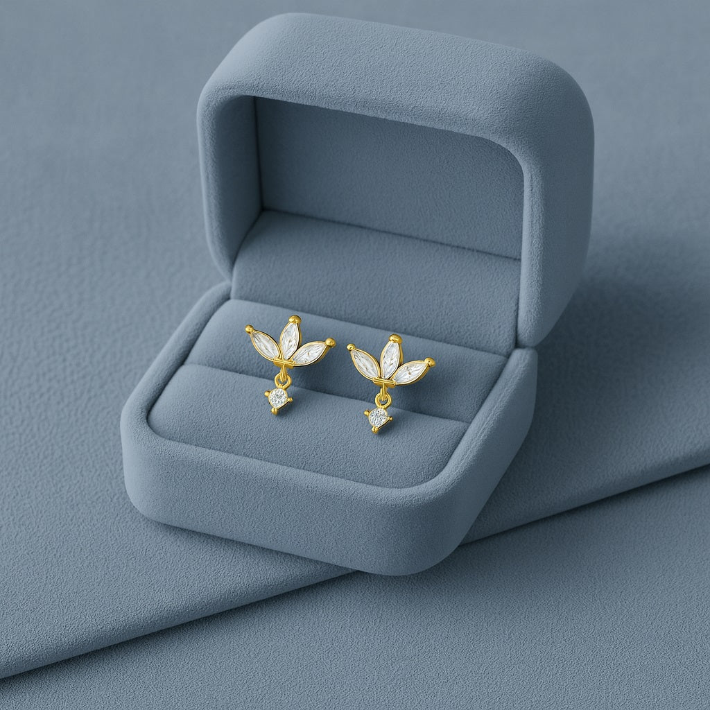 Marquise Cluster Floral Stud Earrings - Sterling Silver Yellow Plated-2