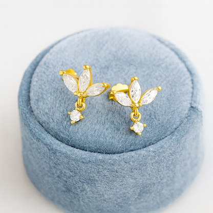 Marquise Cluster Floral Stud Earrings - Sterling Silver Yellow Plated-4