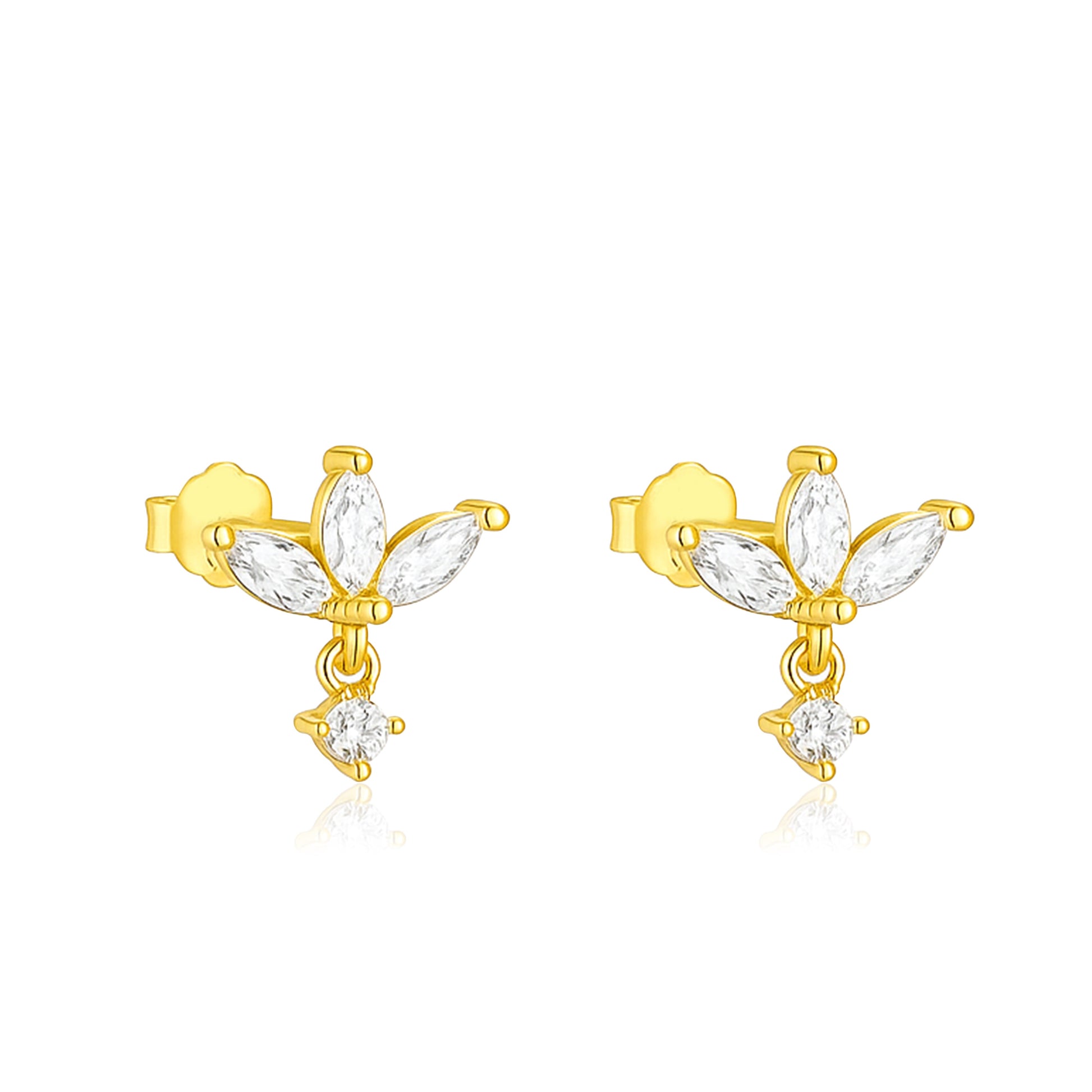 Marquise Cluster Floral Stud Earrings - Sterling Silver Yellow Plated-0