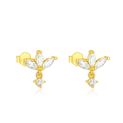 Marquise Cluster Floral Stud Earrings - Sterling Silver Yellow Plated-0