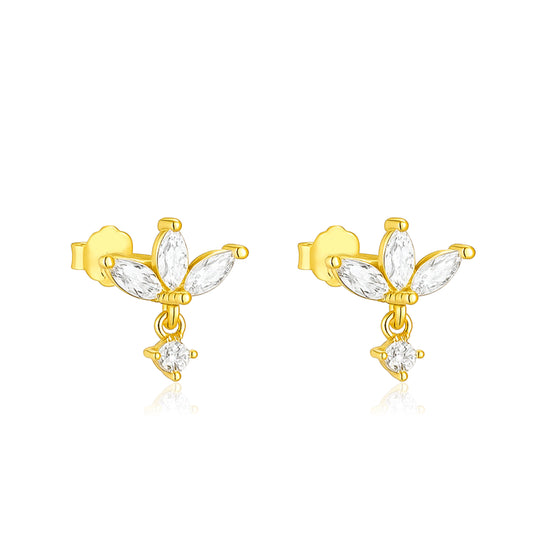 Marquise Cluster Floral Stud Earrings - Sterling Silver Yellow Plated-0