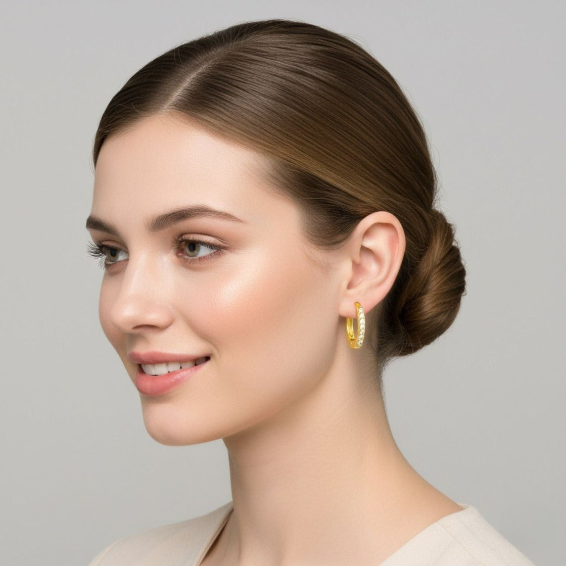Mini Sleek Pavé Huggie Hoop Earrings - Sterling Silver Yellow Plated-1