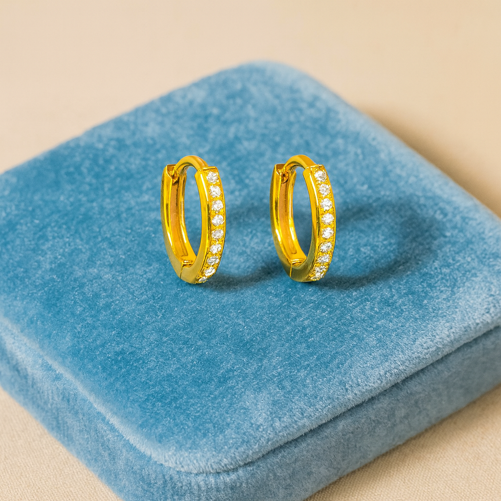 Mini Sleek Pavé Huggie Hoop Earrings - Sterling Silver Yellow Plated-3