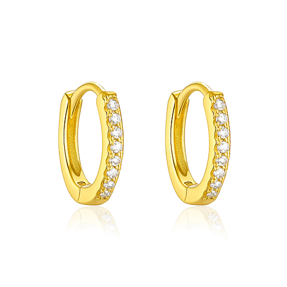 Mini Sleek Pavé Huggie Hoop Earrings - Sterling Silver Yellow Plated-0