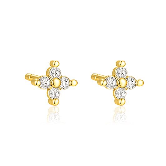 Floral Petite Bloom Stud Earrings - Sterling Silver Yellow Plated-0
