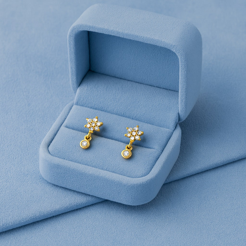 Floral Sparkling Bloom Drop Stud Earrings - Sterling Silver Yellow Plated-4