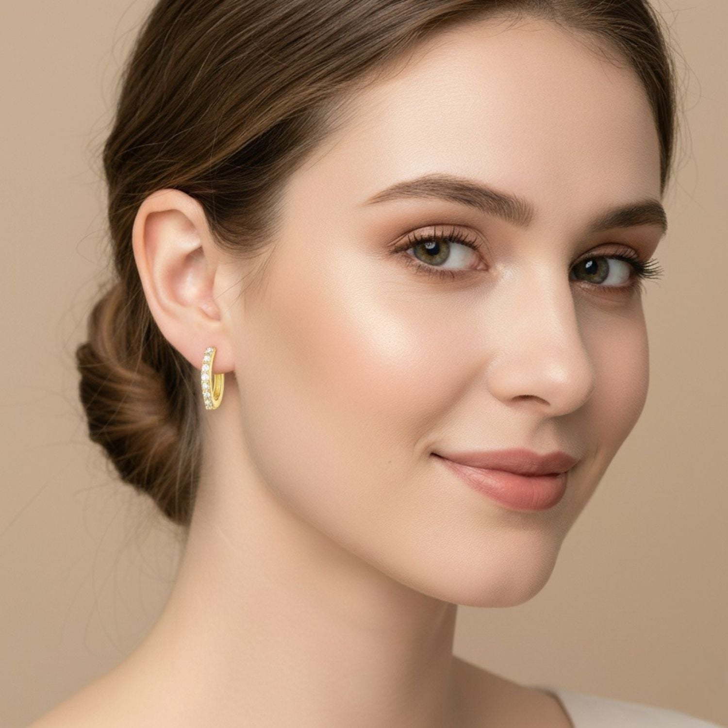 Classic Pavé Circle Huggie Hoop Earrings - Sterling Silver Yellow Plated-1