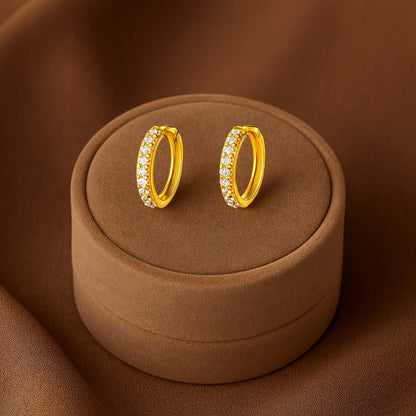Classic Pavé Circle Huggie Hoop Earrings - Sterling Silver Yellow Plated-2