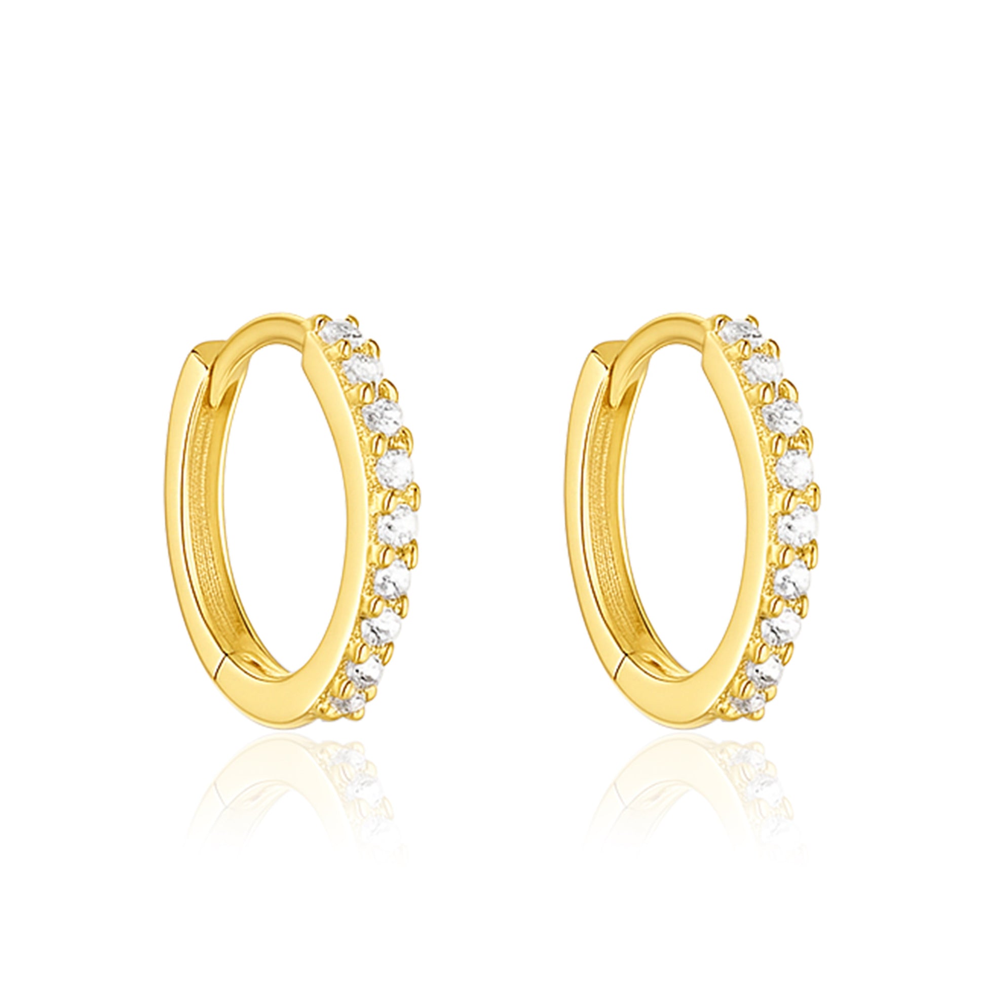 Classic Pavé Circle Huggie Hoop Earrings - Sterling Silver Yellow Plated-0