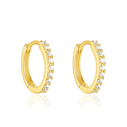 Classic Pavé Circle Huggie Hoop Earrings - Sterling Silver Yellow Plated-0