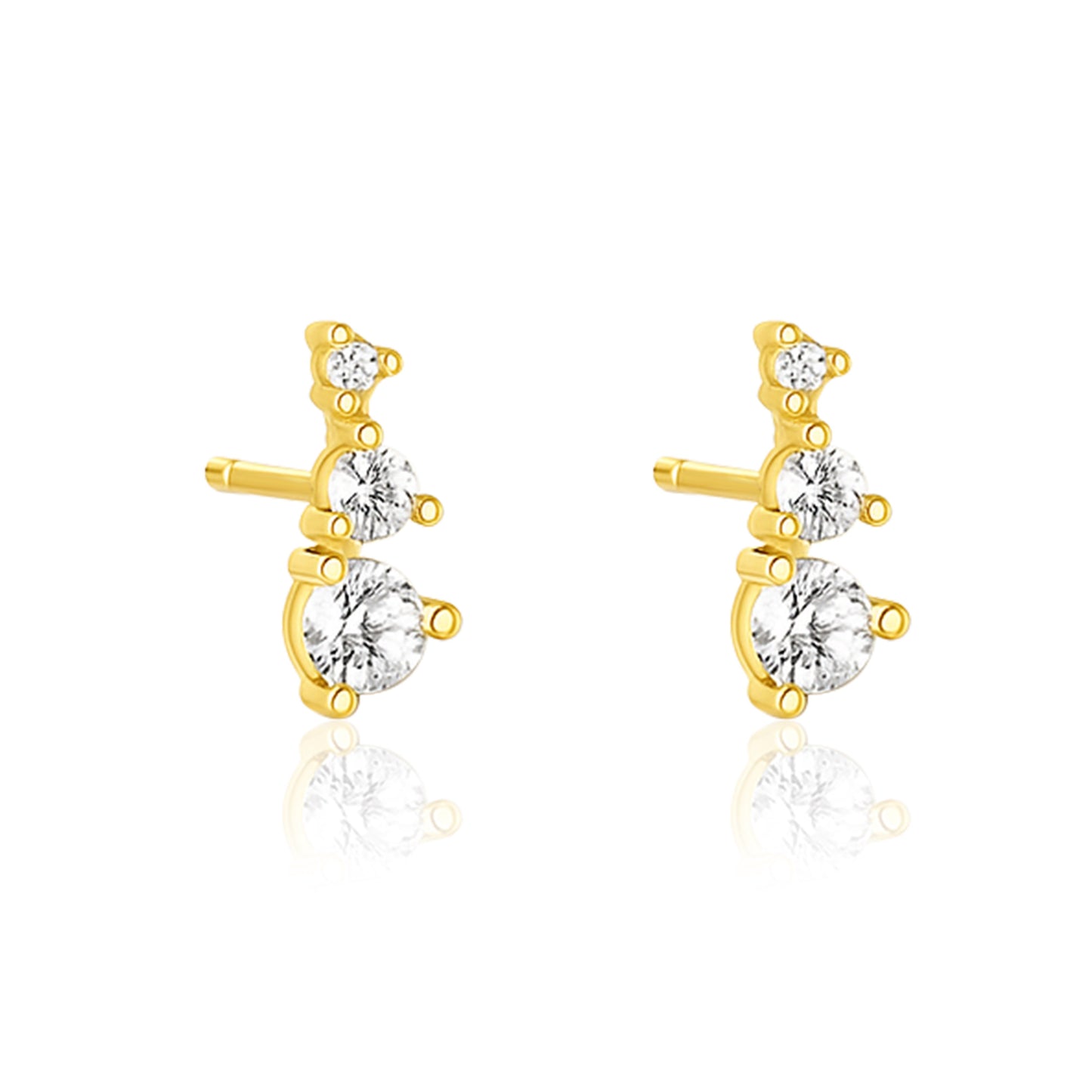 Graduated Triple Stone Stud Earrings Earrings - Sterling Silver Yellow Plated-0