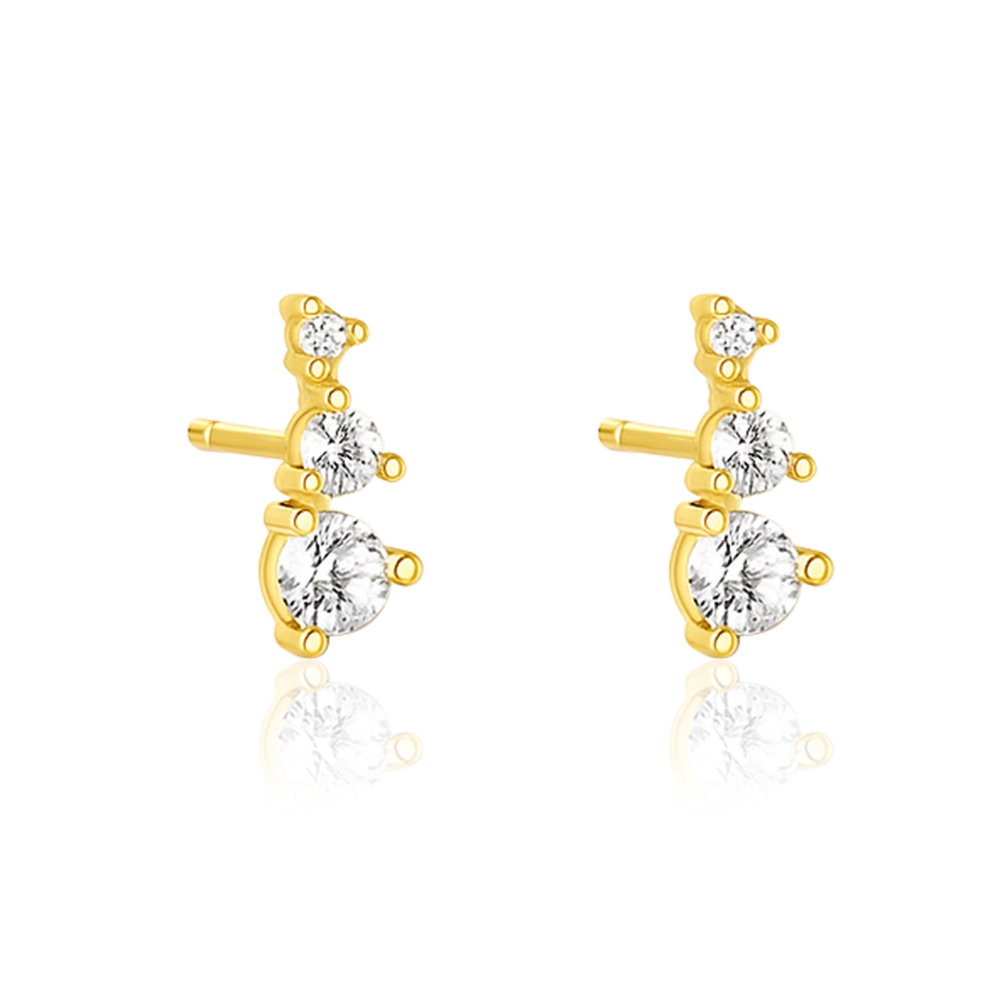 Graduated Triple Stone Stud Earrings Earrings - Sterling Silver Yellow Plated-0