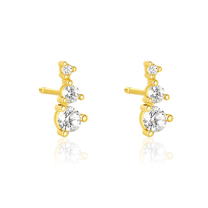 Graduated Triple Stone Stud Earrings Earrings - Sterling Silver Yellow Plated-0