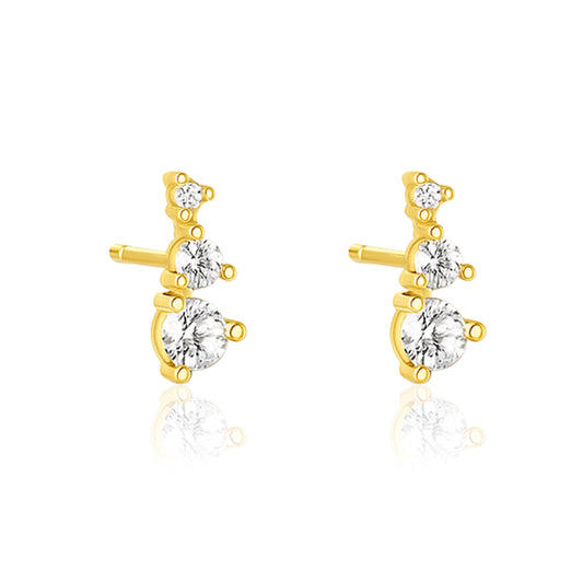 Graduated Triple Stone Stud Earrings Earrings - Sterling Silver Yellow Plated-0
