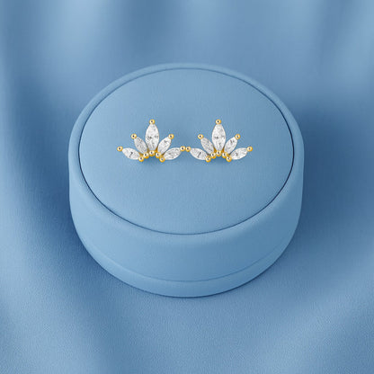 Marquise Fan Cluster Stud Earrings - Sterling Silver Yellow Plated-3